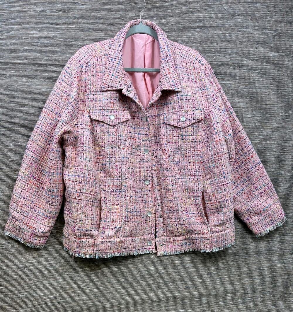 Belle by Kim Gravel Girl Boss Boucle Rainbow Jacket Womens Size 2X Pink NEW